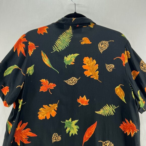 Clio Petites Vintage Shirt Sz PL Short Sleeve Button Up Fall Leaf Made USA Black - Picture 6 of 11